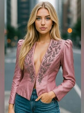Pink elegant & Feminine Embellished Blazer jacket. SZ S.
